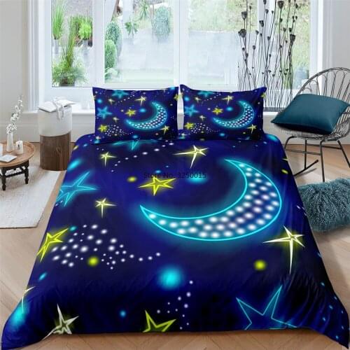 Sparkling Moon and Star Bedding Set Duvet Cover 3D Print Comfortable Duvet Cover Set with Pillowcase 2/3pcs Twin Full Queen King