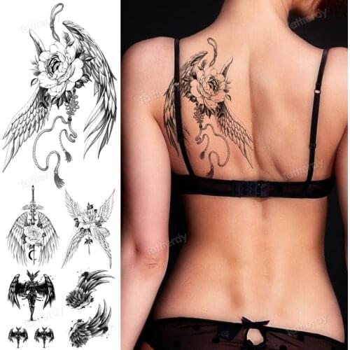 Angel wings Water Transfer Fake tattoos Disposable Waterproof Temporary Stickers Back Arm beauty Women Men Sexy Cool Body Art