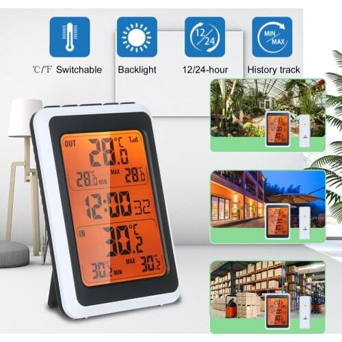 Indoor Outdoor Wireless Thermometer Digital Room Temperature Monitor Up to 328ft Away with Time Alarm Clock Backlight