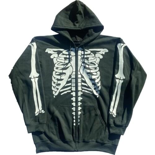 E-girl Grunge Skulls Print Oversized Jackets Coat Zip Up Hoodies Y2K Vitnage Women Autumn Long Sleeve Sweatshirt Gothic Clothes