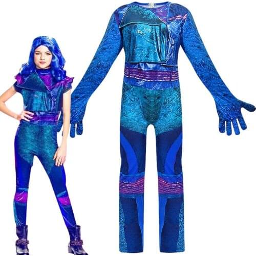Hot Halloween Costume for Kids Anilnc Descendants 3 Evie Girls Cosplay Costumes Dress with Wig Children Carnival Party Jumpsuits