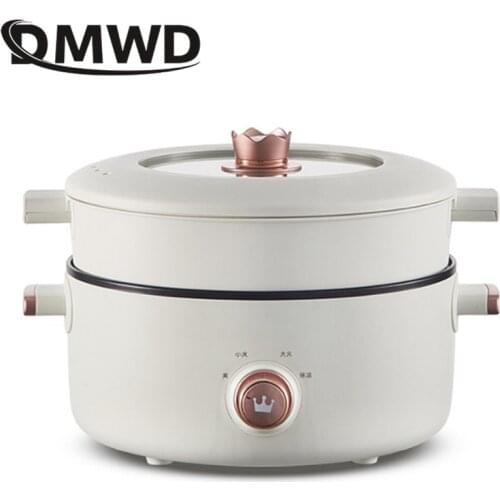 DMWD 3L Multifunction Electric Cooker Mini Skillet Non-stick Food Steamer Frying Boiling Stewing Pot Hot Pot Noodles 220V