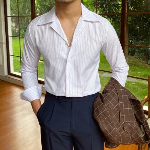 Men Striped Shirt Formal Business Dress Shirt Casual Long Sleeve Streetwear Social Camisas Para Hombre Italian Fashion Men Shirt