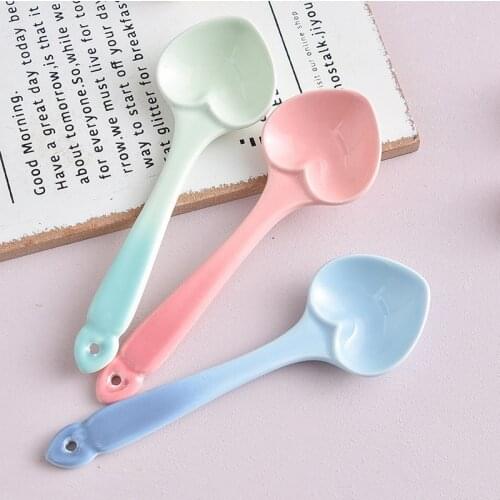 Nordic Glaze Gradient Ceramic Spoon Family Couple Creative Spoon Cute Spoon Heart-shaped Dessert Spoon
