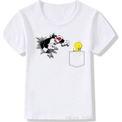 New Summer Fashion Children funny cartoon tee animal print pocfunny cartoon pocket panda/rabbit/dinosaur/Tweety Birdke t shirt