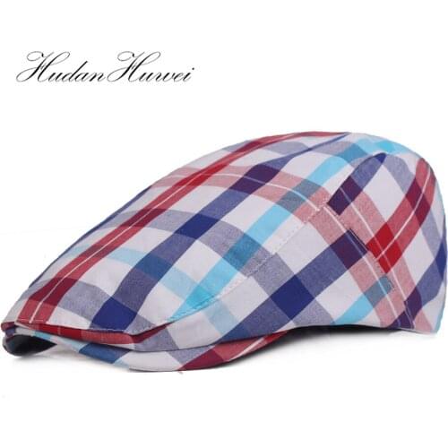 2020 New Red Plaid Summer Beret Caps for Men Women Vintage Plaid Newsboy Cap Sun Hat Unisex Duckbill Caps