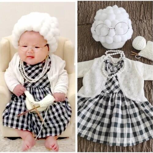 Newborn Photography Props Costume Infant Baby Girls Cosplay Grandma Clothes Photo Shooting Hat Outfits
