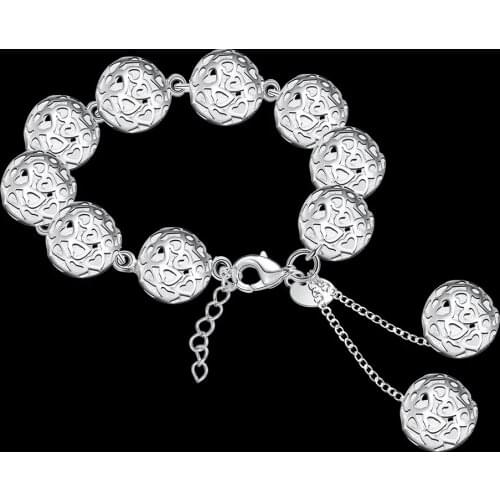 New charm 925 sterling silver Bracelet for woman Hollow heart ball chain Wedding party Christmas Gifts fashion Jewelry