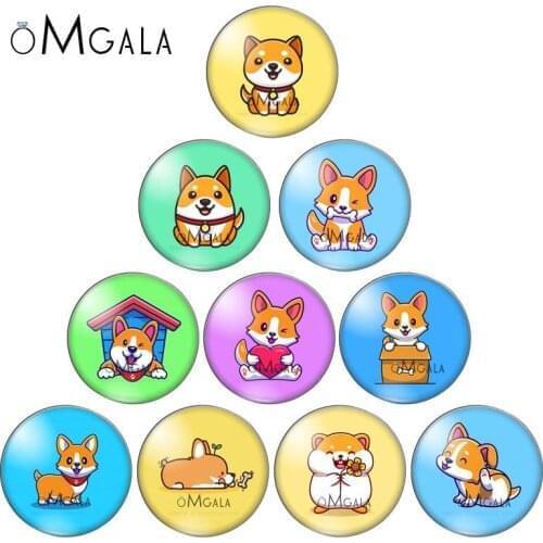 Cartoon Lovely Corgi Pet Dog Animals 10mm/12mm/16mm/18mm/25mm Round Photo Glass Cabochon Demo Flat Back Making Findings