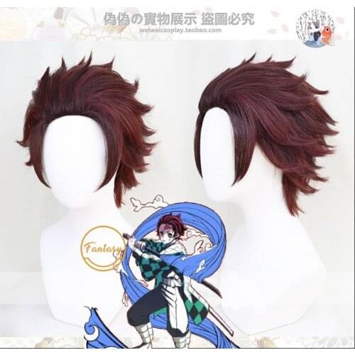Demon Slayer Cosplay Wig Tanjirou Kamado Earrings Ear Stud Hair Kimetsu No Yaiba Hair +Free Wig Cap