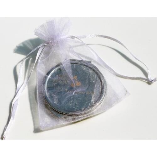 Perosonalized Engraved compact mirror with logo & organza pouch Wedding favor bridesmaid gift #18032-1