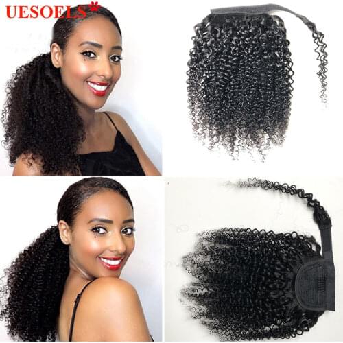Peruvian Kinky Curly 8"-26" 100gram Natural Black Color Ponytail 100% Remy Human Hair Extension For White Women In Arietis Store