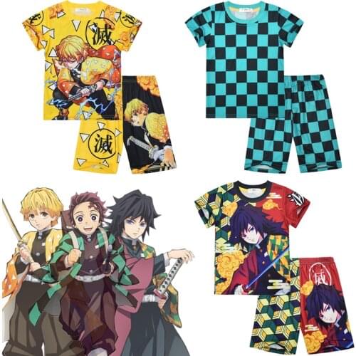 Anime Demon Slayer Tomioka Giyuu Pajamas Sleepwear Agatsuma Zenitsu Cosplay Costume Adult Kids Pyjamas Pijamas Tops Pants