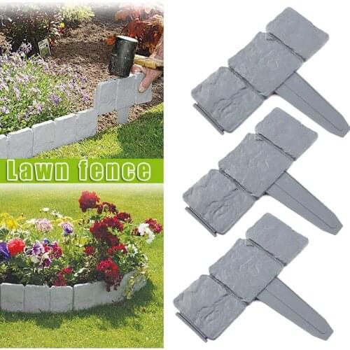 Plastic T-Shape Lawn Boarder Fence Cobbled Stone Effect Hammer-In Lawn Garden Edging C1