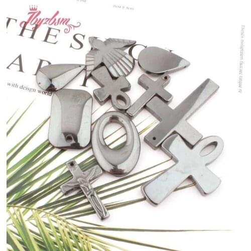 Fish Cross Heart Drop Butterfly Stone Pendant Hematite Pendant Loose Beads for DIY Necklace Bracelet Jewelry Making 2PCS