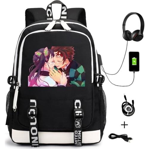 Casual Demon Slayer Design Backpack School Bags for Teenagers Unisex Cartoon USB Travel Laptop Shoulders Bags Zipper Bookbag