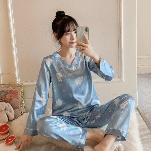 Silk Pajamas Plus Size Women Cartoons Pajamas for Women Summer Nightwear Pajama Two Piece Set Satin Silk Pyjamas Loungewear