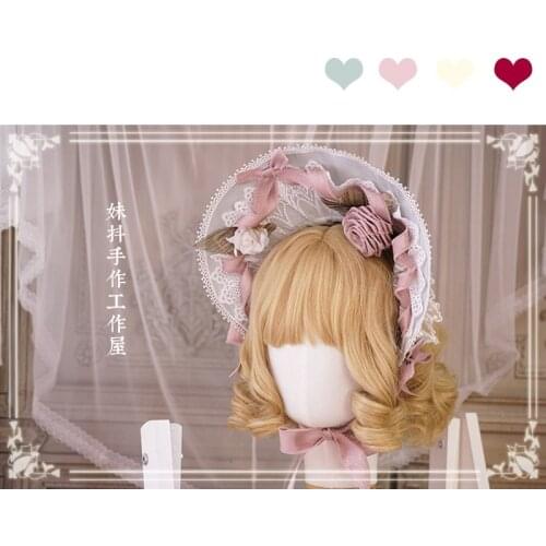 Dream back to Versailles Princess Sweet Lolita Bonnet Adult Gothic Lace Bonnet Summer Sun Hat for Women Lolita Hair Ornaments
