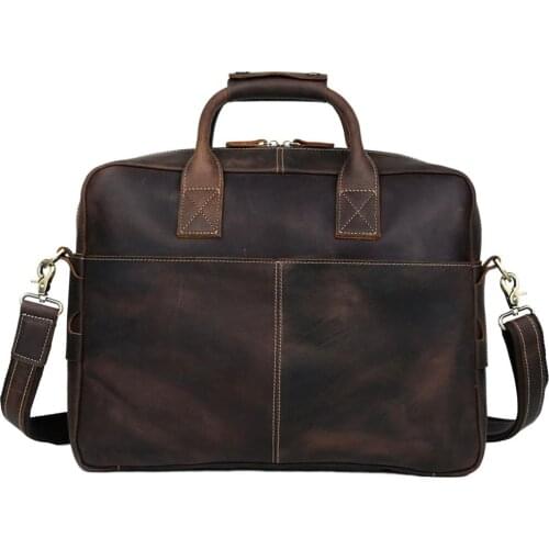 Top Quality Handmade Crazy Horse Leather Laptop Briefcase Satchel Messenger Bag Men Handbag Fashion Crossbody Shoulder Bag 1019