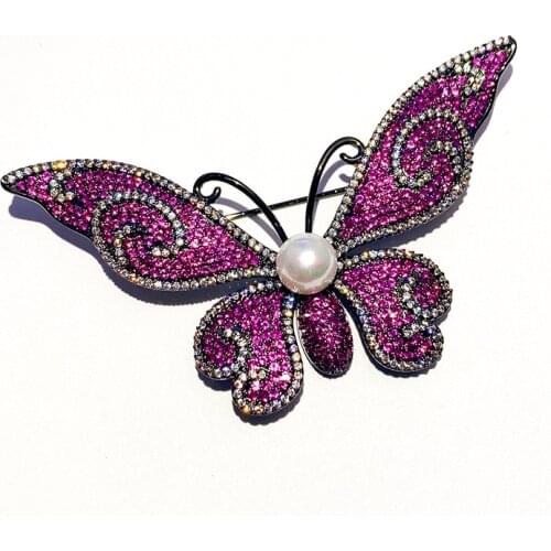 Luxury Brooches for Women High Quality Purple Cubic Zirconia Butterfly Corsage Vintage Female Accessories Suit Jacket Broche