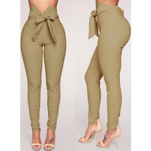 Women High Waist Casual Pants Fashion 2020 New Ladies Bowknot Pants Bandage Elastic Pencil Trousers Fashion