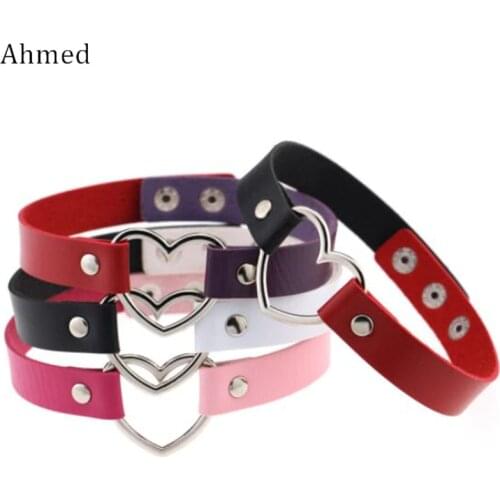 Ahmed Fashion Leather Choker Necklace Women Goth Heart Chocker Gothic Statement Necklace 2019 Punk jewelry Collier femme