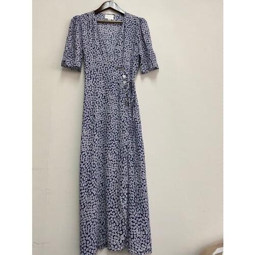 Women Dress 2020 Spring and Summer New Lace Yellow Floral V-neck Midi Dress