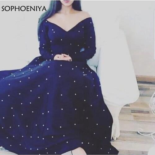 New Arrival Off the Shoulder Long Sleeve Evening Dress 2021 Abendkleider Abiye Evening Gown Formal Dress Robe de Soiree Vestido