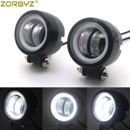 ZORBYZ Motorcycle Black LED Passing Spot Fog Light With Angel Eye Halo Ring Light For Harley Honda Bobbers Choppers Custom