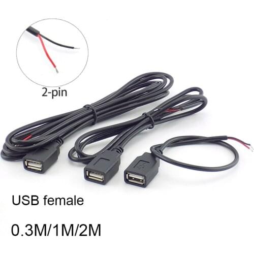 0.3m/1m/2m Micro USB 2.0 Female Jack 2 Pin 2 Wire Power Charge charging Cord Extension Connector DIY 5V usb fans extend Cable