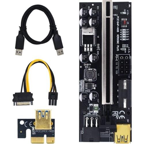 Newest 1-10Pc VER009 USB3.0 PCI-E Riser VER009S PLUS Express 1X4x8x16x Extender pcie Riser Adapter Card SATA 15pin to 6pin Power