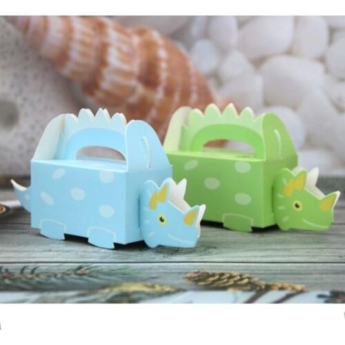 10pcs Dinosaur Party Blue Green Pink Cookie Box Baby Shower Candy Box Treat Kids Birthday Box for Packaging