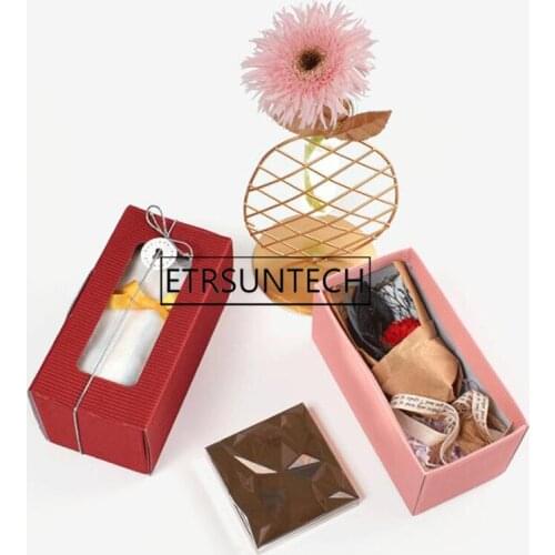 100pcs Corrugated Paper Gift Box Pink Red Clear Window Lipstick Makeup Packaging Box Wedding Favor Party Supplies