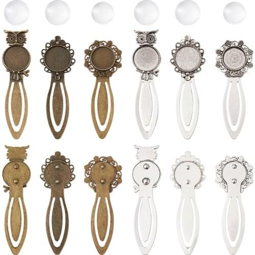 12Sets 20mm Metal Classic Cameo Bookmark Cabochon Settings Embellishments Charms Antique Bronze Silver DIY Craft Accessories