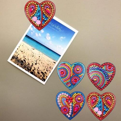 4pcs Heart DIY Full Drill Special Shaped Diamond Painting Fridge Magnet Refrigerator Magnetic Sticker Kitchen Decoration