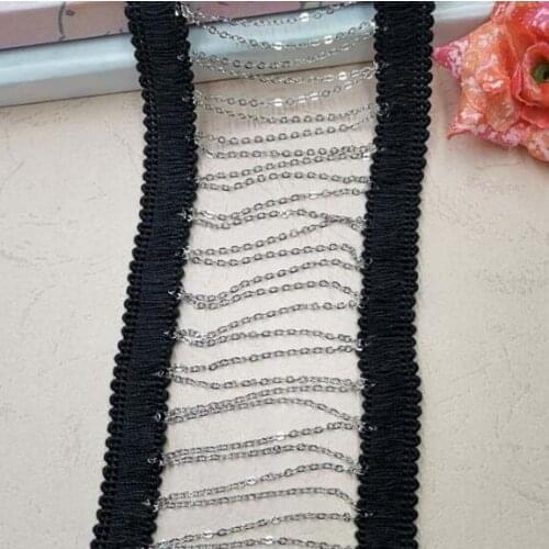 5Yards Silver Chain Fringe Trimming Beaded Lace Ribbon Scrapbooking Applique Embellishment Sewing Renda For Jeans Clothing Black