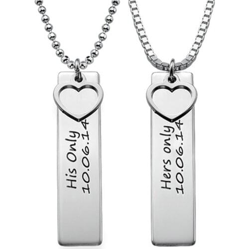 AIYANISHI 925 Sterling Silver Name Necklace Engraving Personalized Bar Custom Heart Necklace Pendant Necklace Anniversary Gift