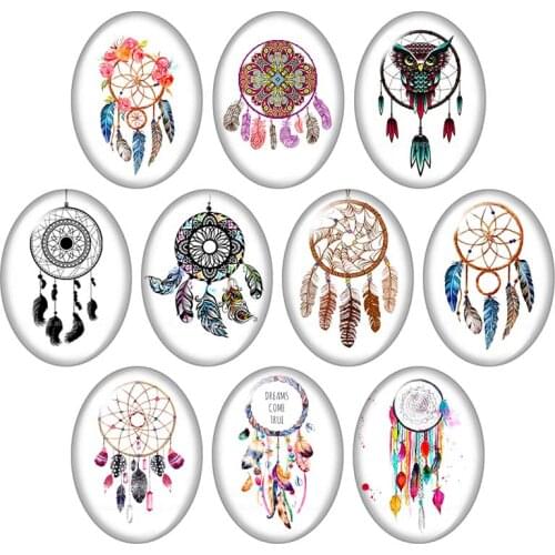 Beauty Dream catchers Feathers 13x18mm/18x25mm/30x40mm mixed Oval photo glass cabochon demo flat back Jewelry findings