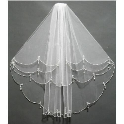 2T Bridal Veil Comb White Wedding Veils Pearls Bride Night Party Accessories 2022