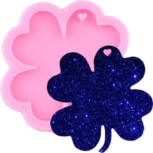 Shiny Glossy Four Leaf Clover Silicone Mold Leaf Epoxy Resin Craft Keychain Moulds DIY Handmade Charms Mould Pendant Clay Molds