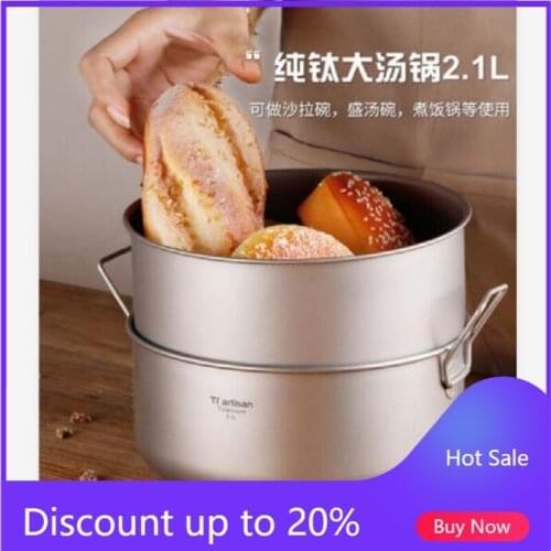 Pure Titanium Pot Cooker Soup pot Salad Bowl Container Cooking Pan 2.1L