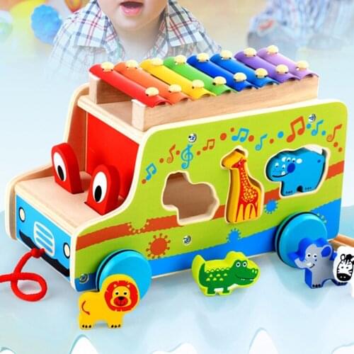 Wooden Xylophone Music Instrument Trailer Car Shape Animal Puzzle Block Toys children musical instrument Learning Education Toy