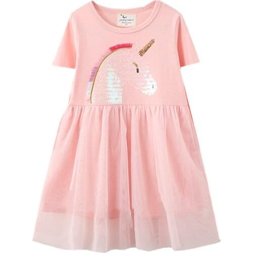 Jumping Meters Princess Girls Dresses for Summer Kids Beading Clothes Cute Unicorn Baby Clothes Frocks