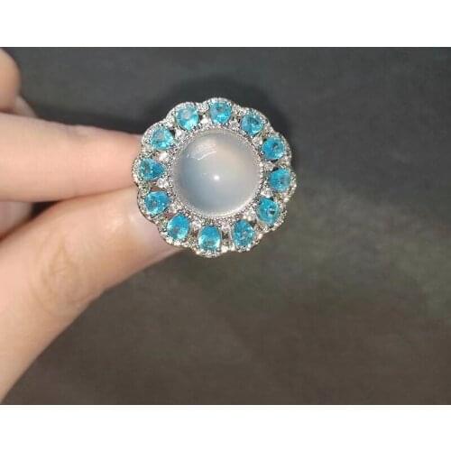 Europe America Flower Jewelry Inlay Sky Blue Small Zircon Elegant Adjustable Size Ring For Wedding Engagement Anniversary Gifts