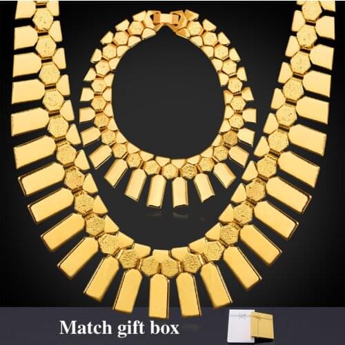 Hot Collier Choker Geometric Necklace Bracelet Set For Women With Box Gold Color Hip Hop Statement Indian Jewelry Set NH351