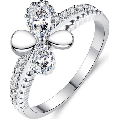 Hainon White Gold Color Flower Wedding Rings Silver Color Vintage Engagement Rings For Women CZ Jewelry Bague Femme Gifts