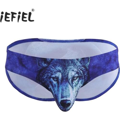 IEFiEL Mens Wetlook Lingerie Underwear Wolf Leopard Printing Jockstraps Bulge Pouch Gay Sexy Panties Bikini Briefs Underwear