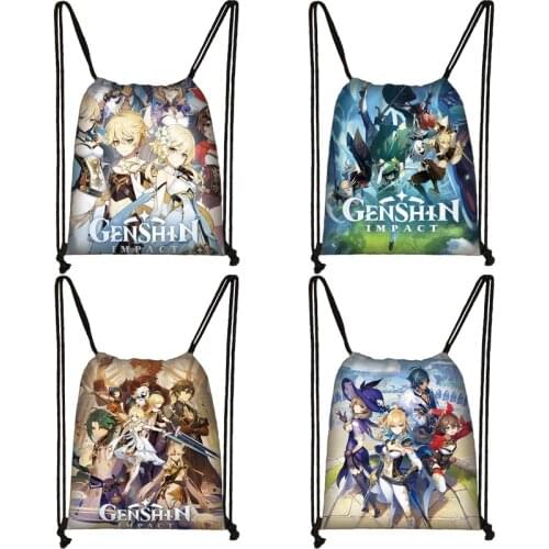 Game Genshin Impact Drawstring Bag Original Paimon God 3D Printing Drawstring Bag knapsack Thickening Convenient Backpack