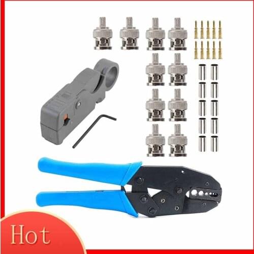 1Set Coax Rf/Bnc Crimping Tools for Rg58 / Rg59 / Rg6 with 10Pcs Bnc Plug Crimp Connector Set Pliers Clamp Sets
