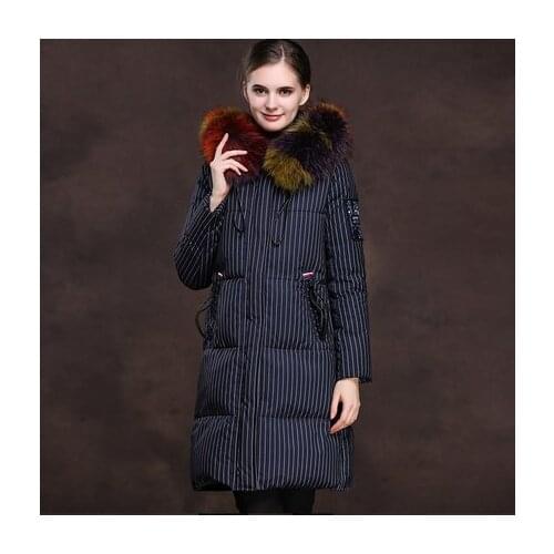 Fashion Winter Jacket Women 90% Down Coat Female Luxury Raccoon Fur Long Parka Hooded Ladies Outerwear Plus Size LX1028